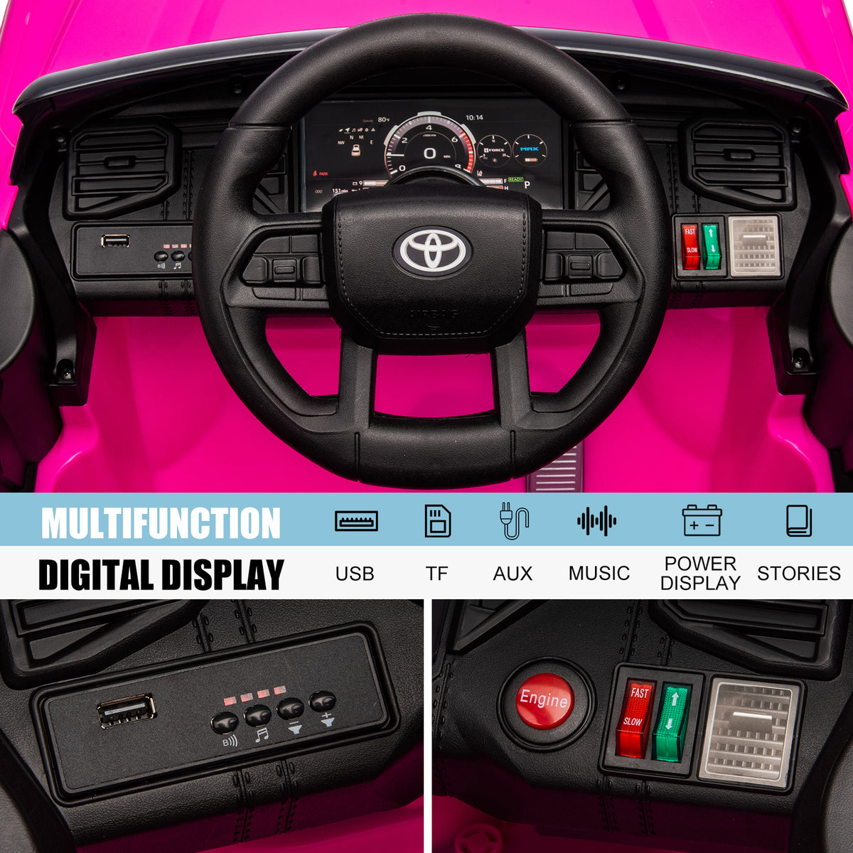 Rose Red Battery Powered Ride On Car with Parent Remote Control Q339526