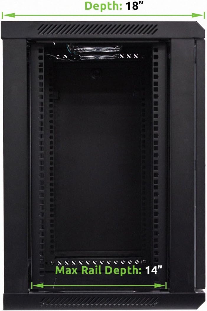 12U Wallmount Cabinet Enclosure 19-Inch Server Network Rack with Locking Glass Door Black with Shelves K6938