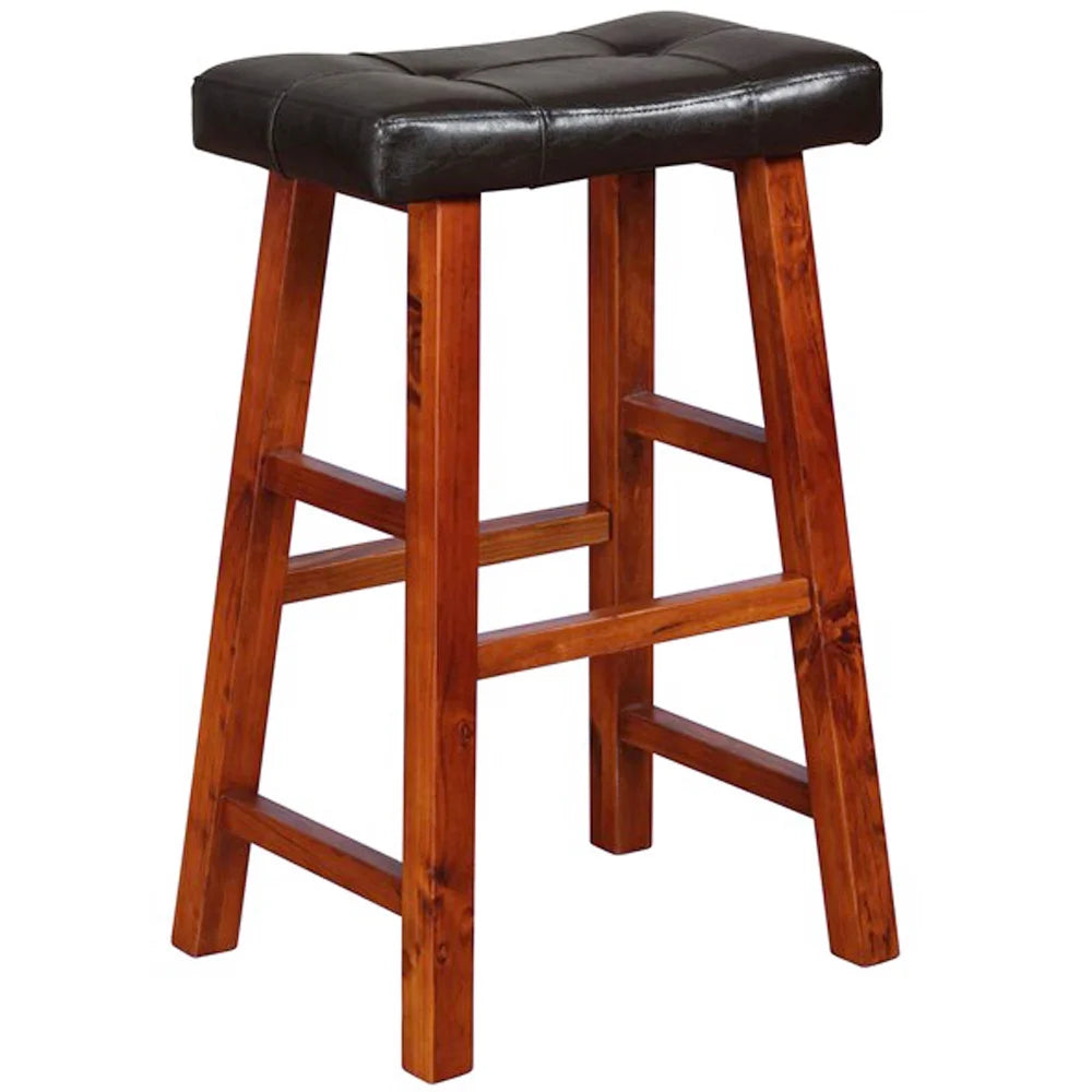 Padded Faux Leather Saddle Seat Barstools, 29 Inches, Set of 2 X595827