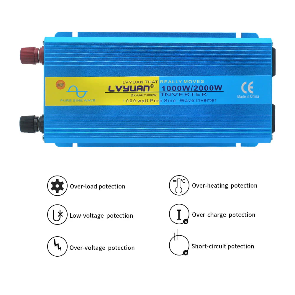 1000 Watts 2000 Watts Pure Sine Wave Power Inverter DC 12V to AC 110V 120V H605