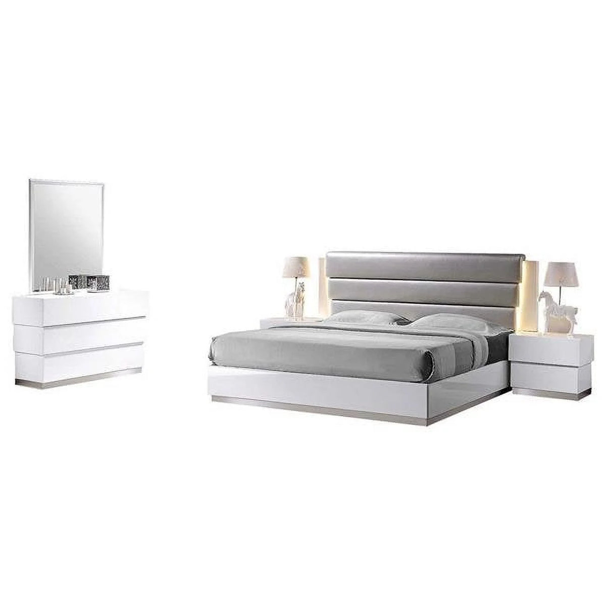 White Gray Leather Headboard California King Bed Set N38177