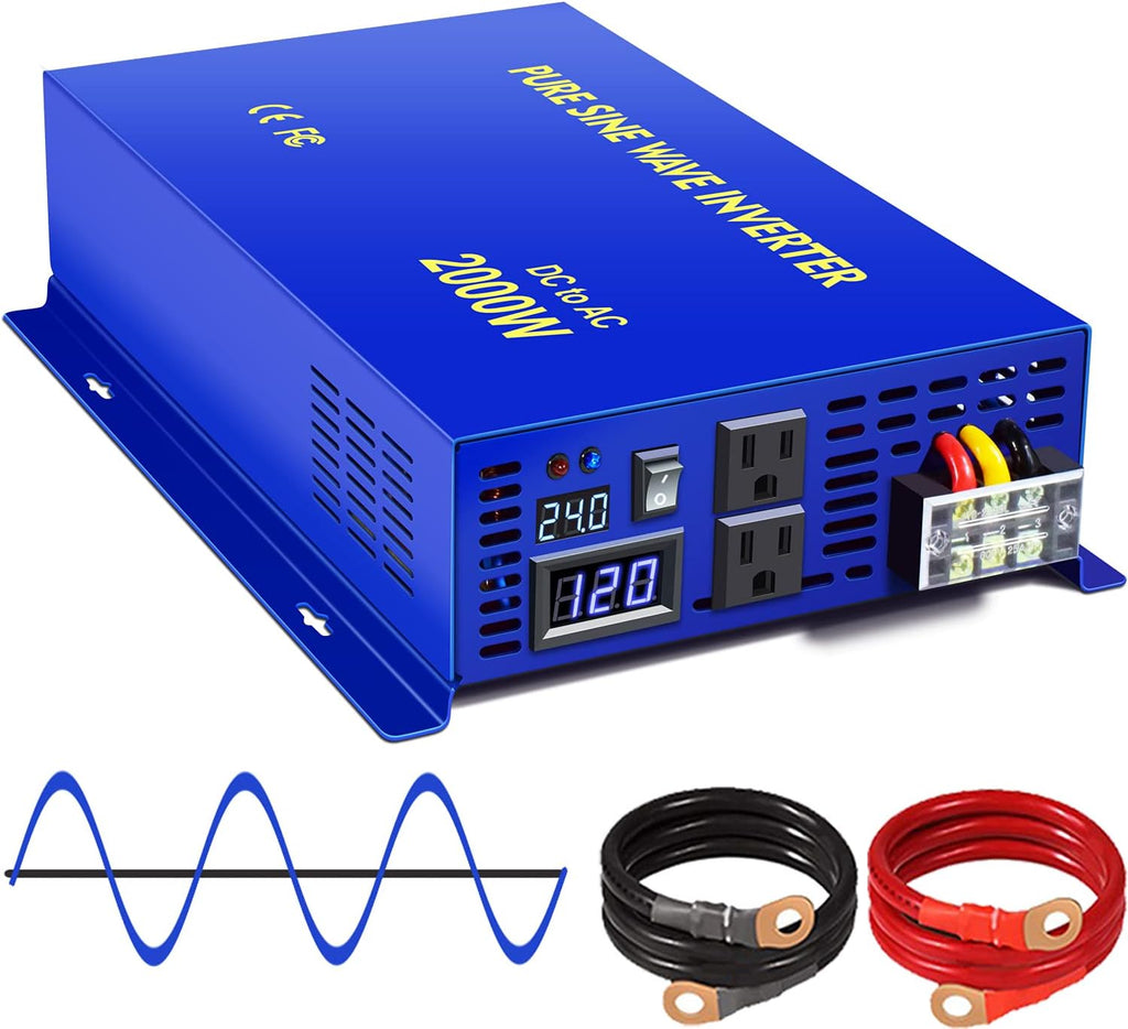 2500W Pure Sine Wave Power Inverter 24V to 110V 120V with 15ft Remote Switch F4018