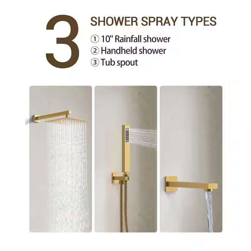 10 in. Wall Mount Shower Head and Tub Faucet 2.5 GPM Brushed Gold M95038