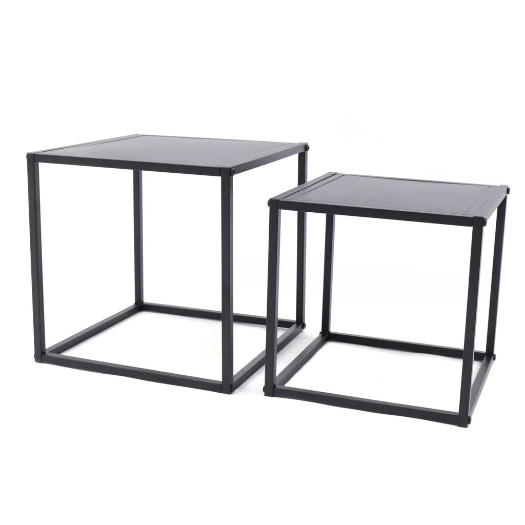 Square Coffee Table End Table Metal Side Table Matt Black R399059