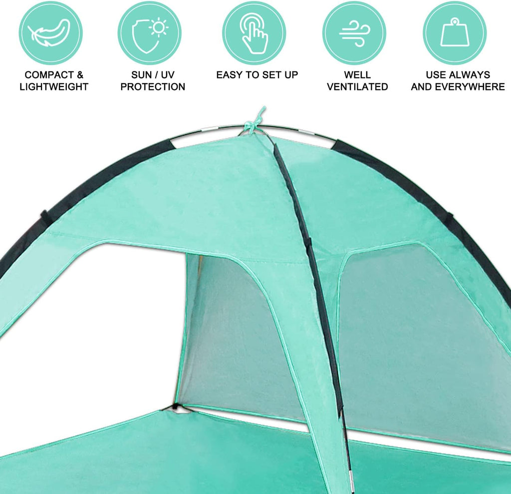 Beach Tent Canopy Sun Shelter UPF 50+ UV Protection, Portable Beach Shade Fit 3-4 Person, Lightweight, Breathable, Collapsible R637