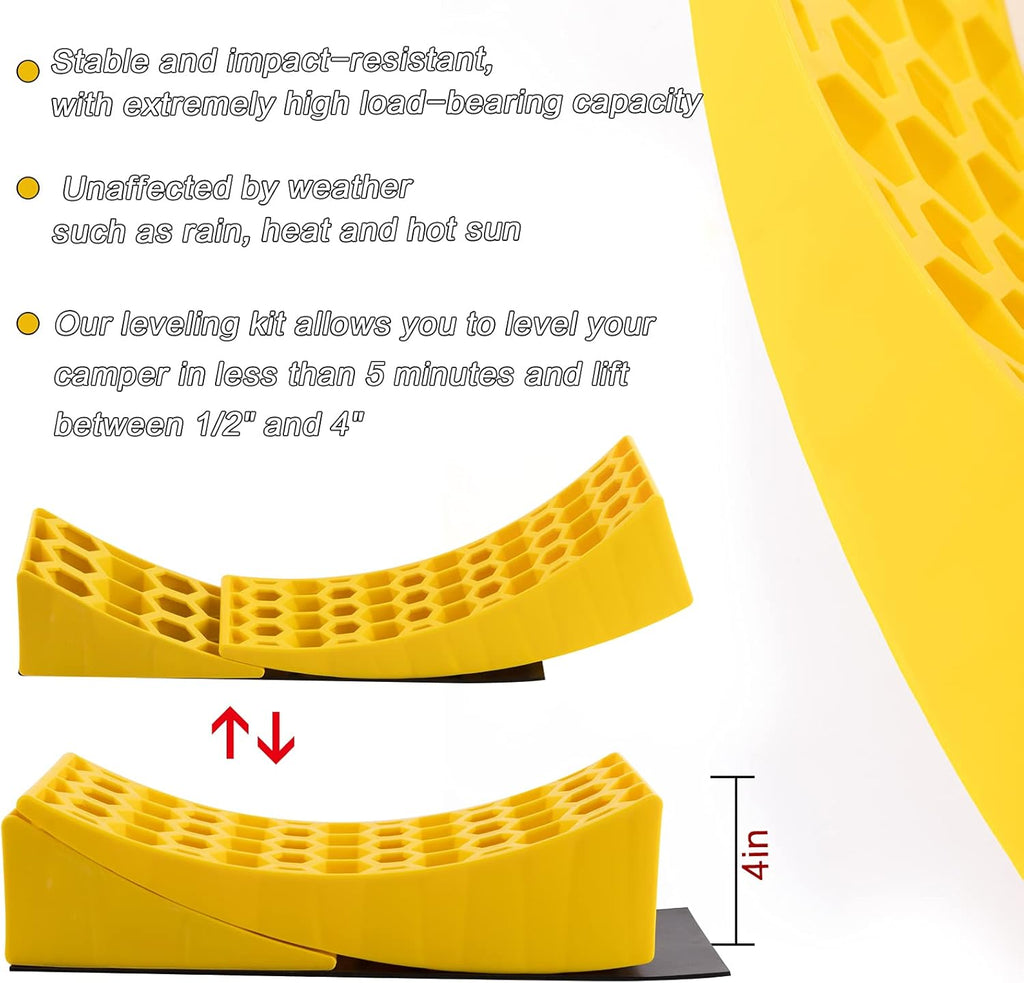 2-Pack Heavy Duty RV Leveling Blocks with Wheel Chocks and Anti-Slip Rubber Grip Mats C157784