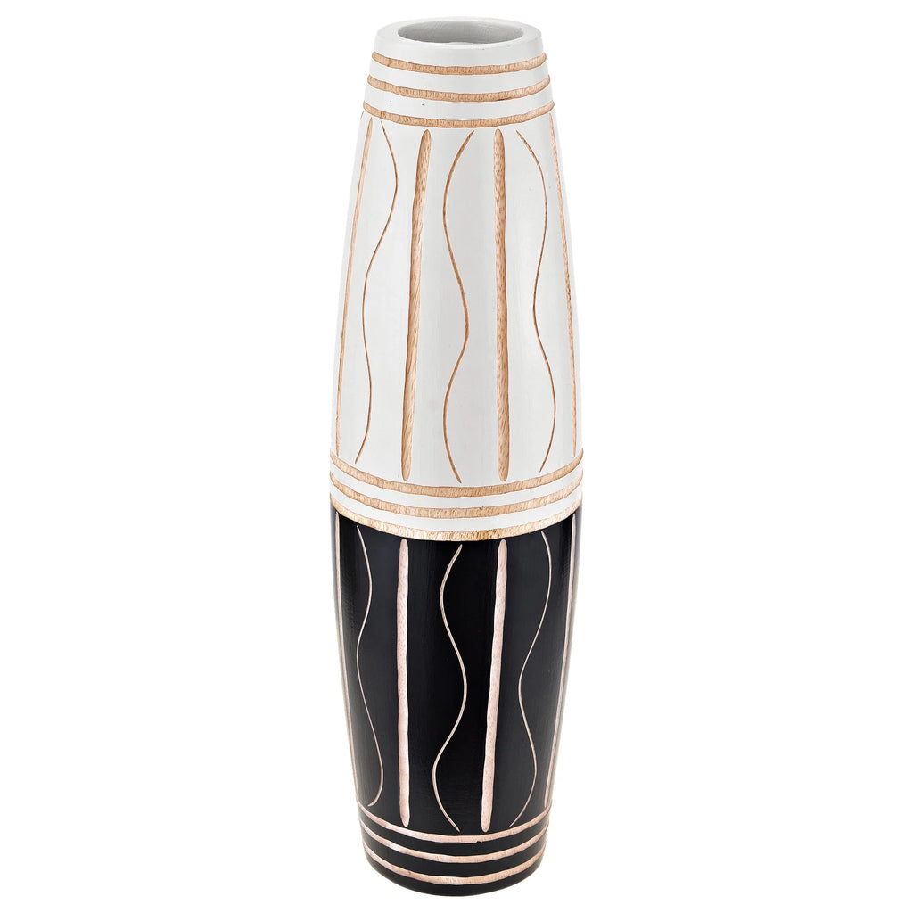 Two-Toned Black and White 14-inch Mango Tree Wood Vase F264224