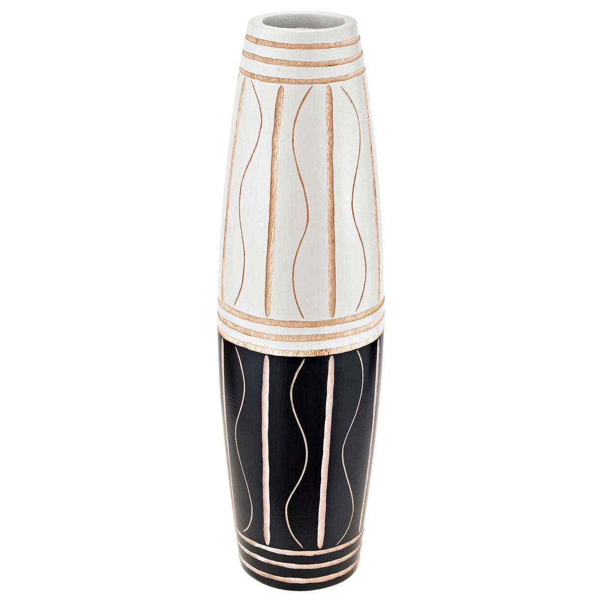 Two-Toned Black and White 14-inch Mango Tree Wood Vase F264224
