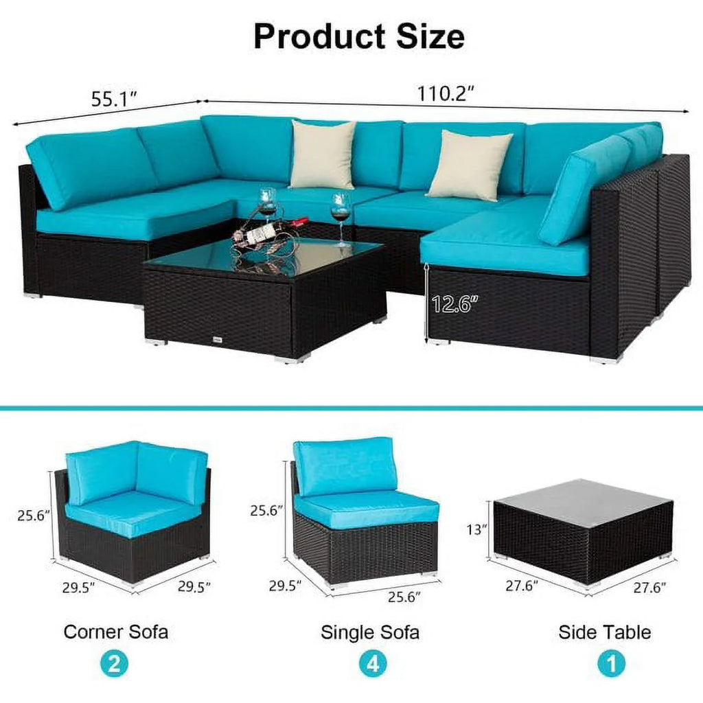 7 Pc Wicker Rattan Patio Furniture Set with Cushions T3112