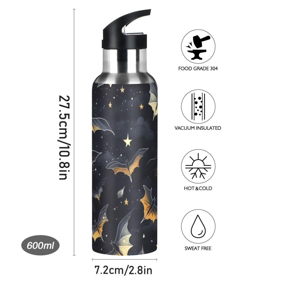 20 oz Insulated Stainless Steel Water Bottle with Straw Lid U9175