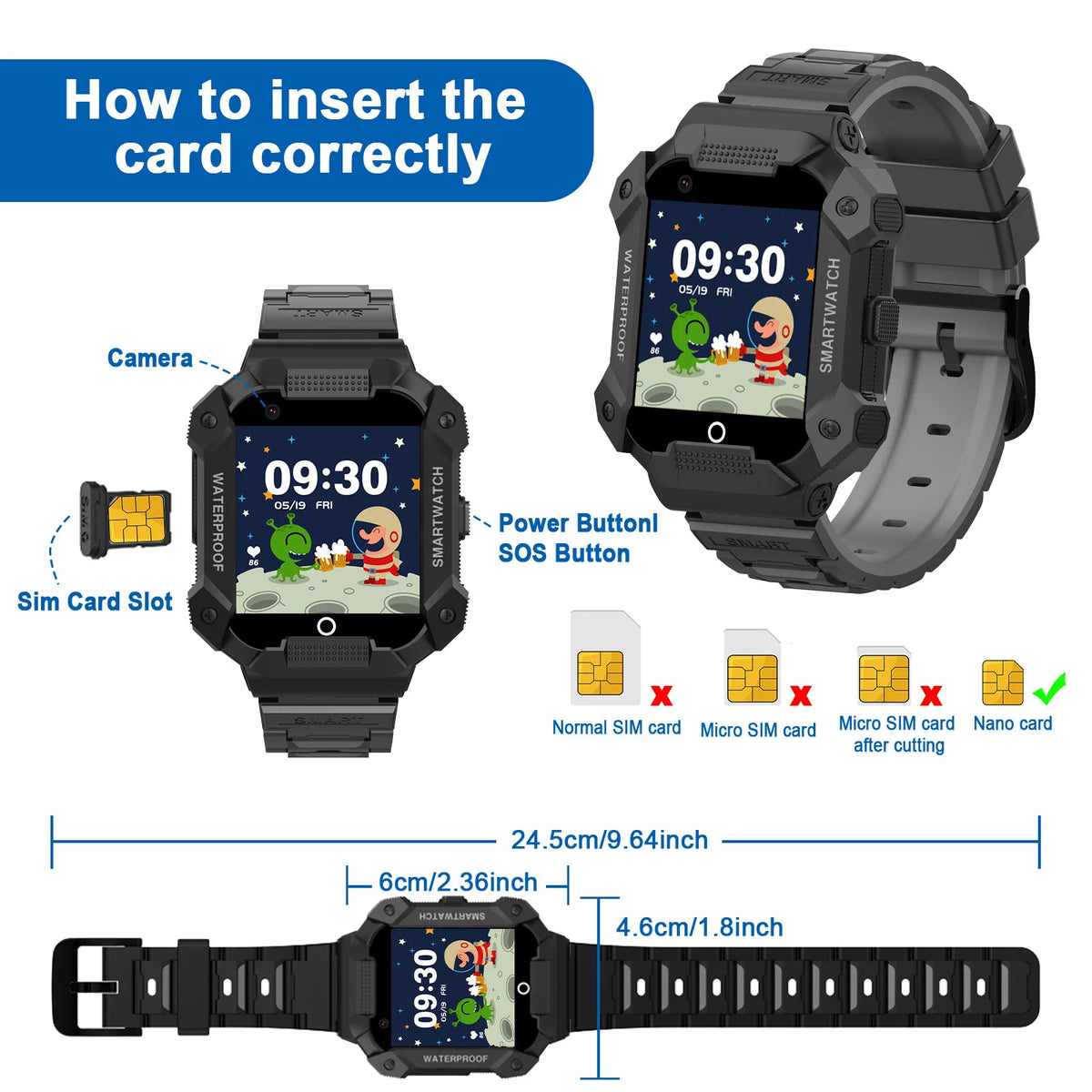 Black Kids Smart Watch with 4G SIM GPS A559246