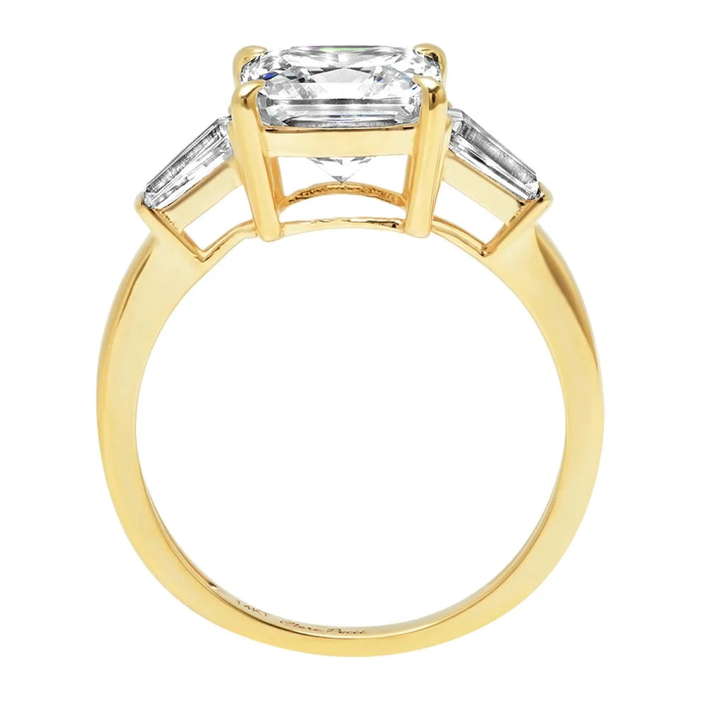 Asscher Cut Clear Simulated Diamond 18k Yellow Gold Three-Stone Ring C884307