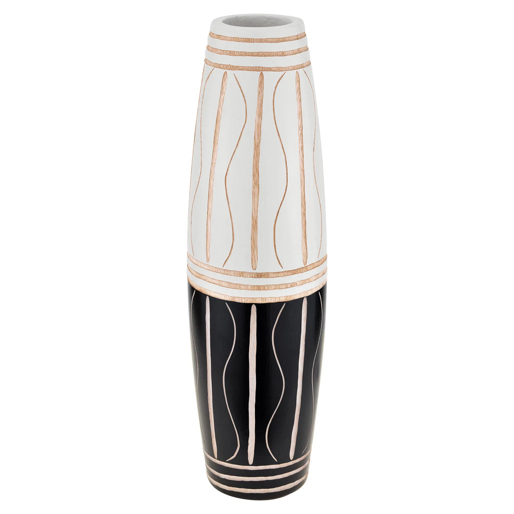Two-Toned Black and White 14-inch Mango Tree Wood Vase F264224