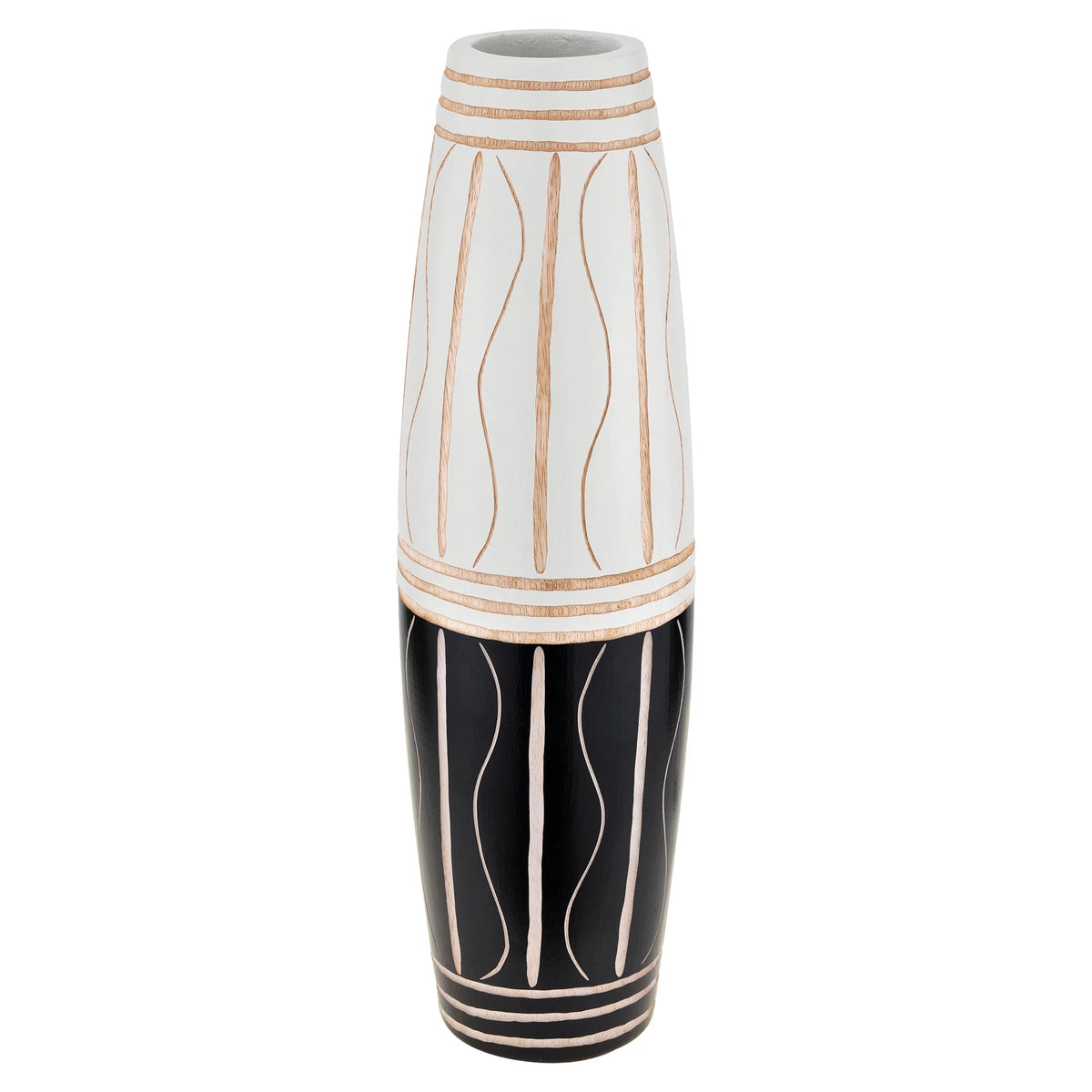 Two-Toned Black and White 14-inch Mango Tree Wood Vase F264224
