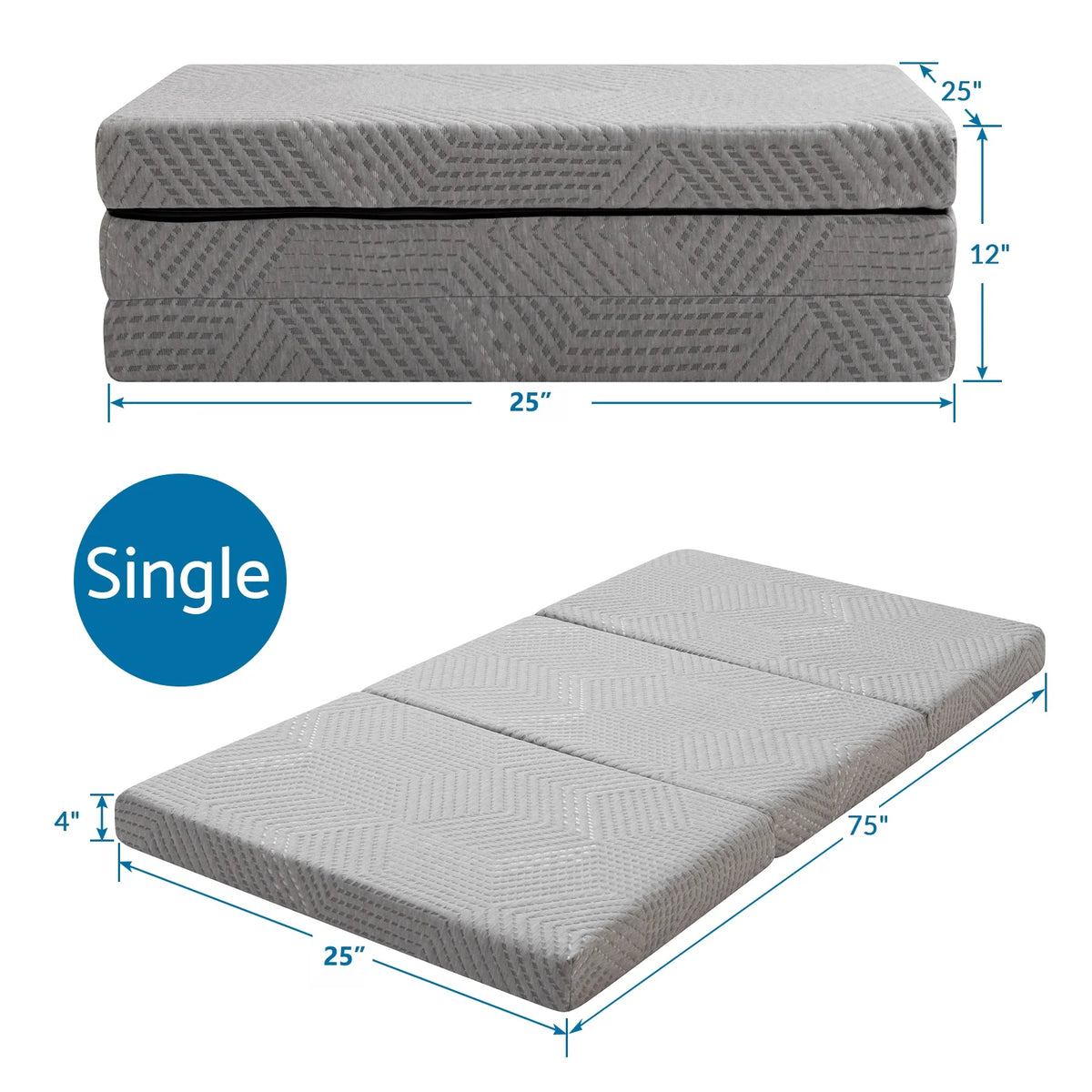 4 inch Tri Fold Memory Foam Mattress with Washable Cover Z972