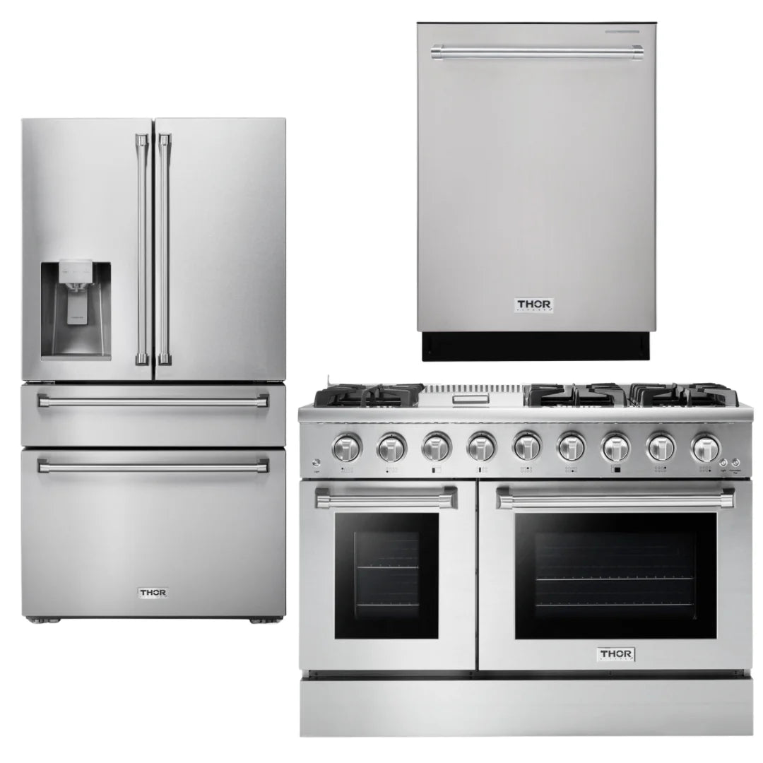 48 Propane Gas Range, Refrigerator with Water and Ice Dispenser, Dishwasher Y9481