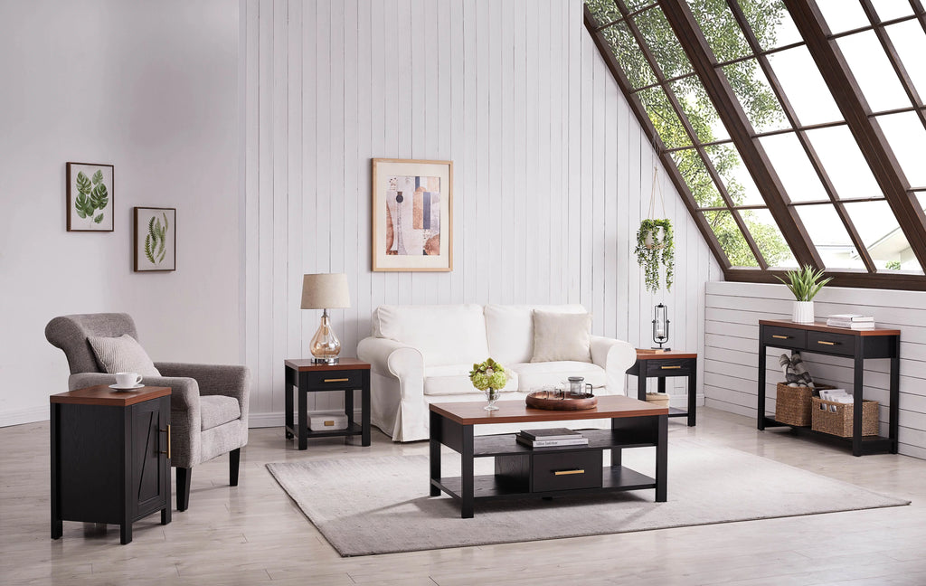 3 Piece Coffee Table Set with Drawers & Open Shelves T13006