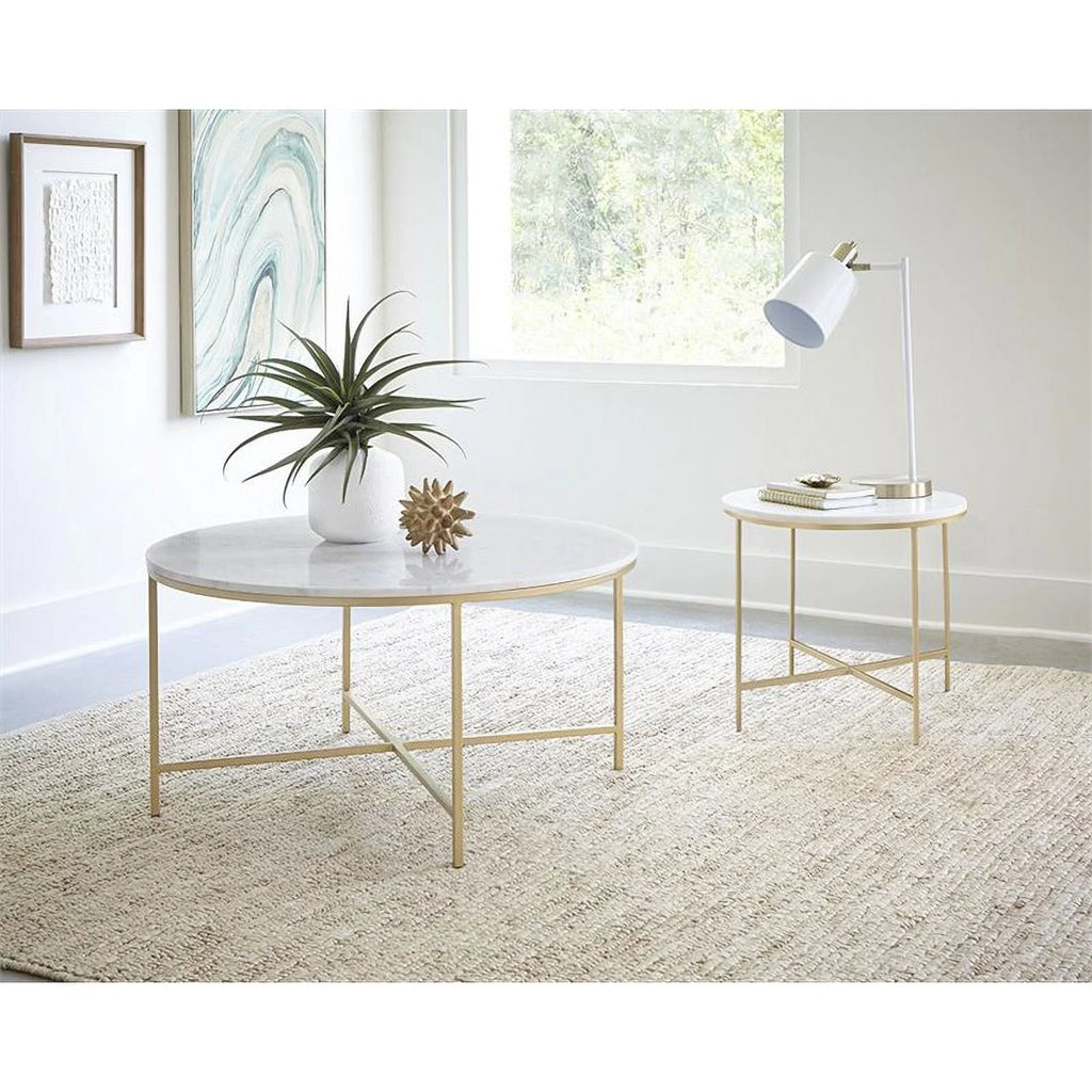 Round Marble Top End Table with X-Cross Base I856747