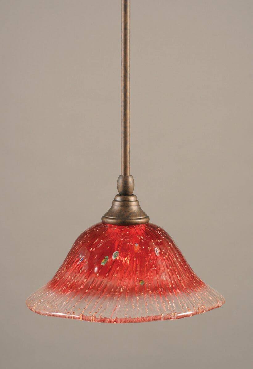 1 Light 10 inch Mini Pendant Bronze Raspberry Crystal Glass H823