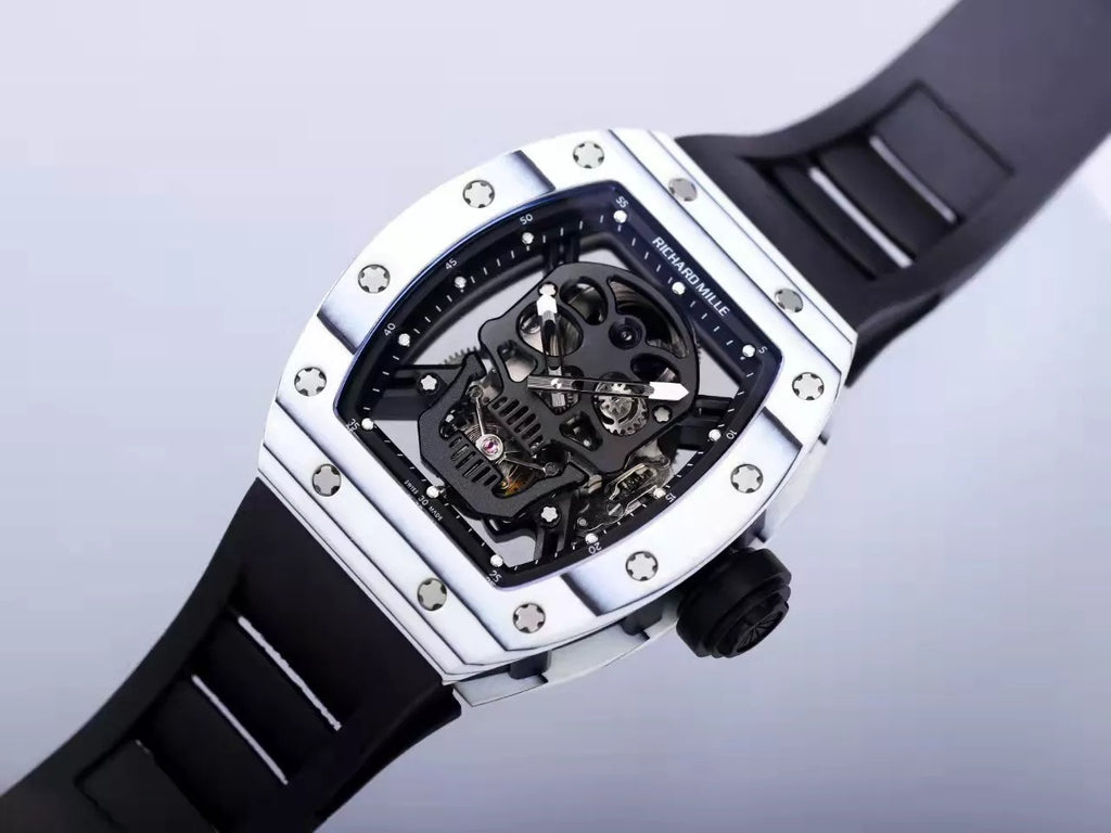 Black Dial White Bezel Black Rubber Strap Tourbillon W903414