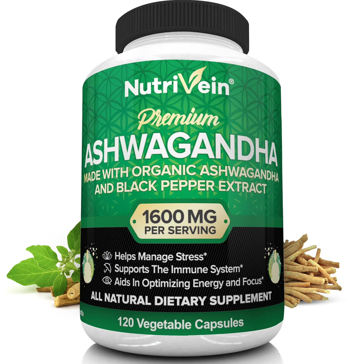 Organic Ashwagandha Capsules 1600mg 120 Vegan Pills O486052