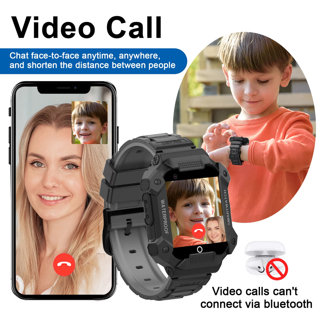 Black Kids Smart Watch with 4G SIM GPS A559246