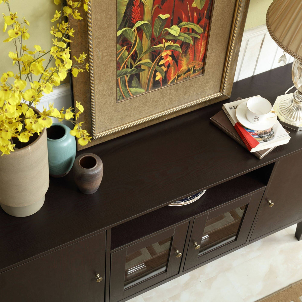 Dark Brown Wide Buffet Table Cabinet TV Console N933