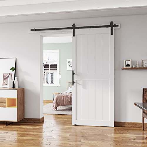 48''x84'' White H-Frame Sliding Barn Door with Hardware Kit N830