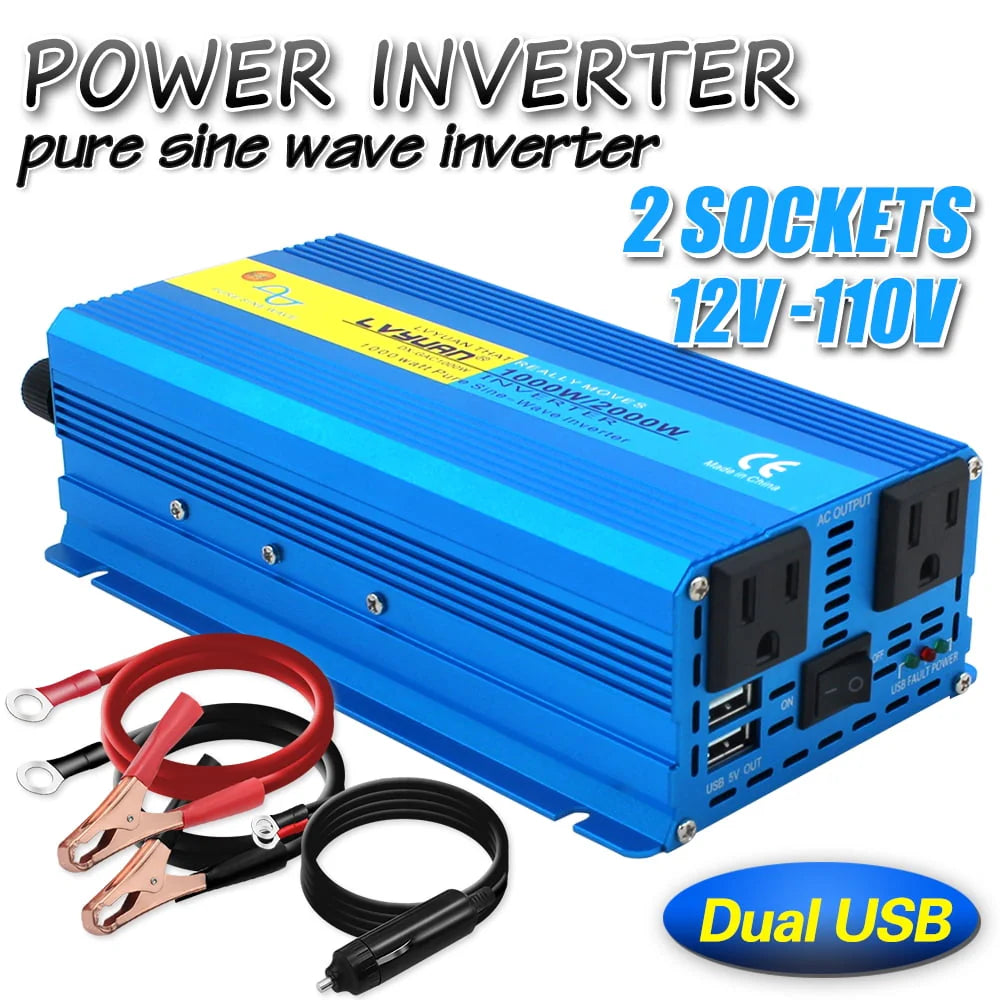 1000 Watts 2000 Watts Pure Sine Wave Power Inverter DC 12V to AC 110V 120V H605