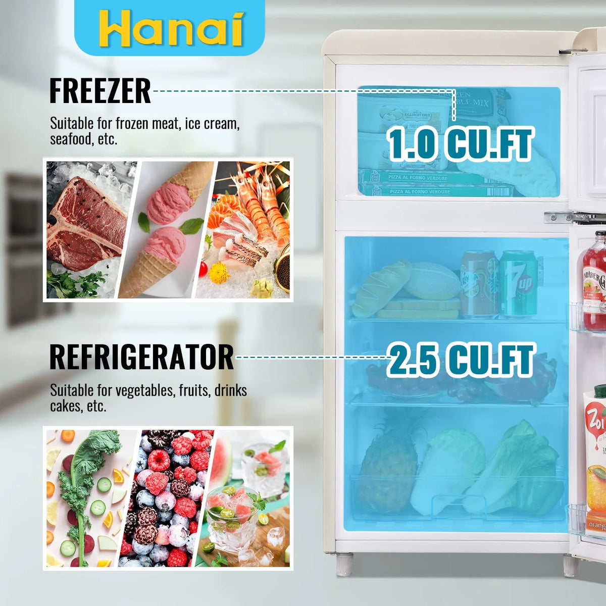3.5 Cu.ft Retro Mini Fridge with Freezer I2607