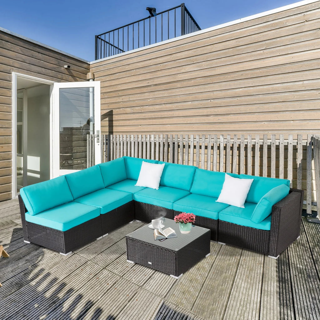 7 Pc Wicker Rattan Patio Furniture Set with Cushions T3112