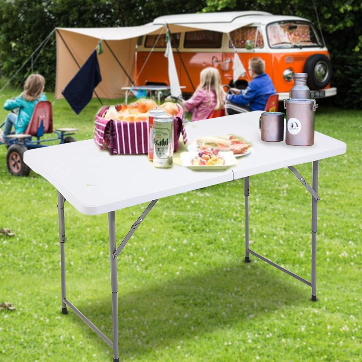 4ft Fold-in-Half Plastic Folding Utility Table Pack of 2 F97430