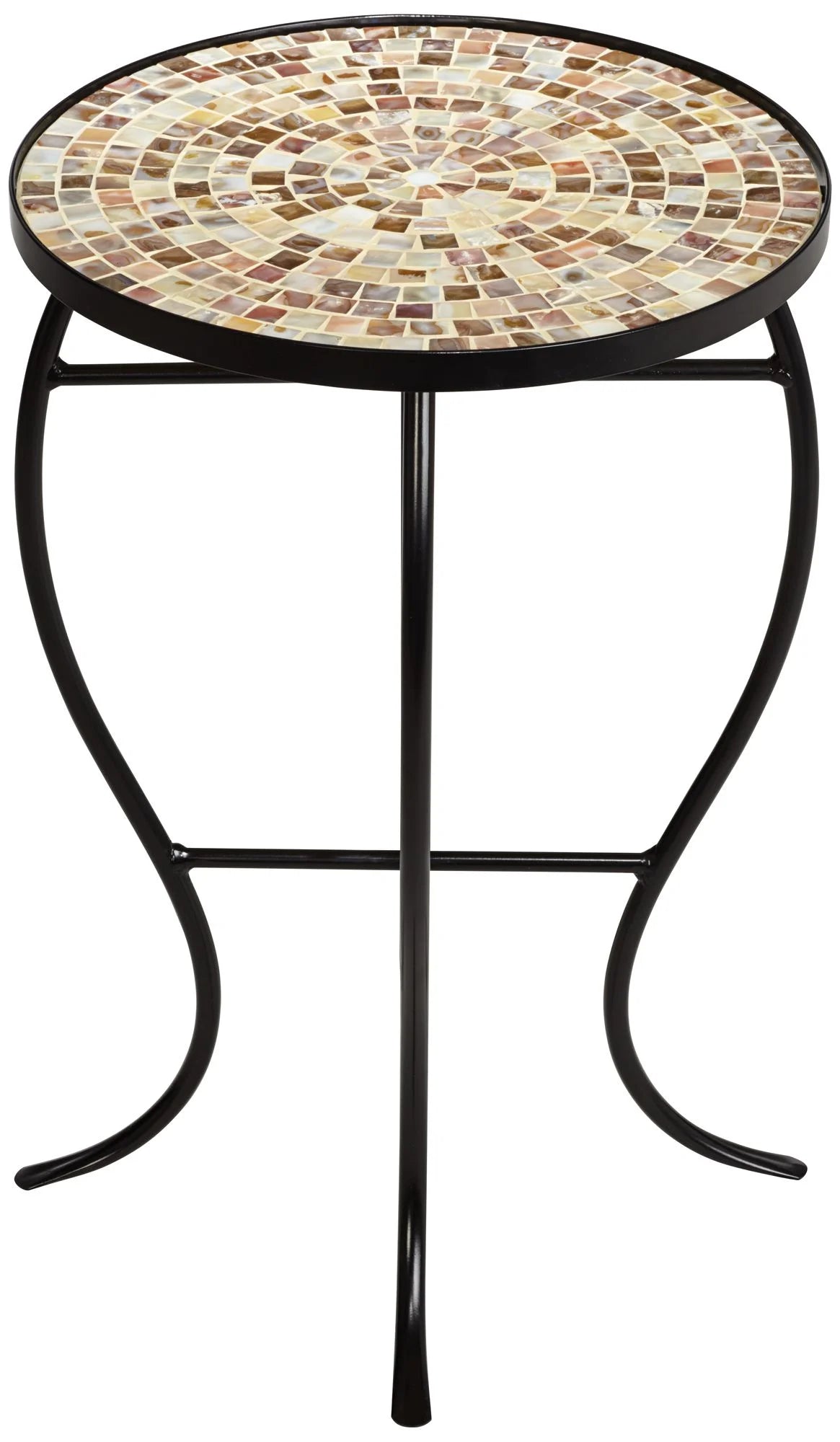 Black Round Outdoor Accent Side Table 14" Wide Mosaic Tabletop G12385