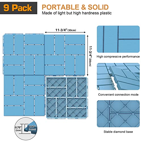 9 Pack 12"x12" Blue Plastic Interlocking Deck Tiles V2323