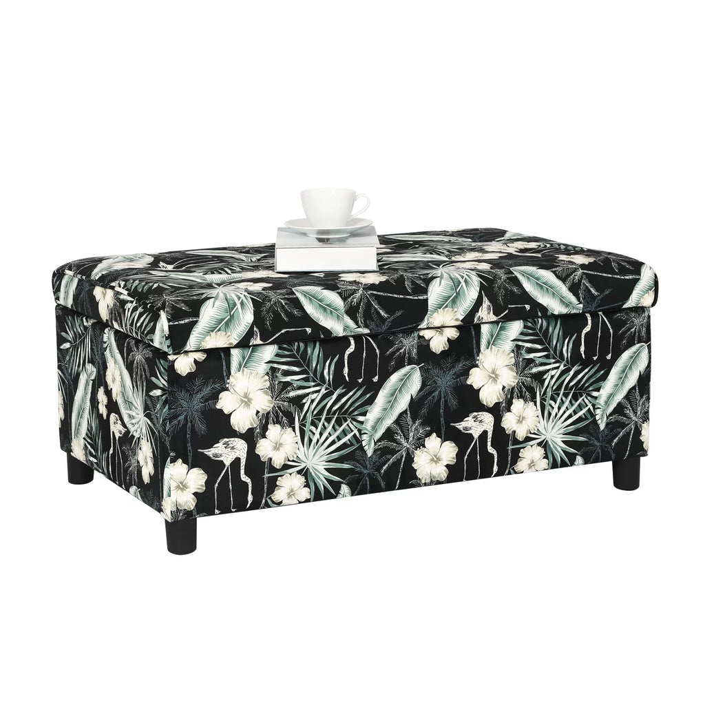 Black & Green Fabric Storage Ottoman Bench S68027