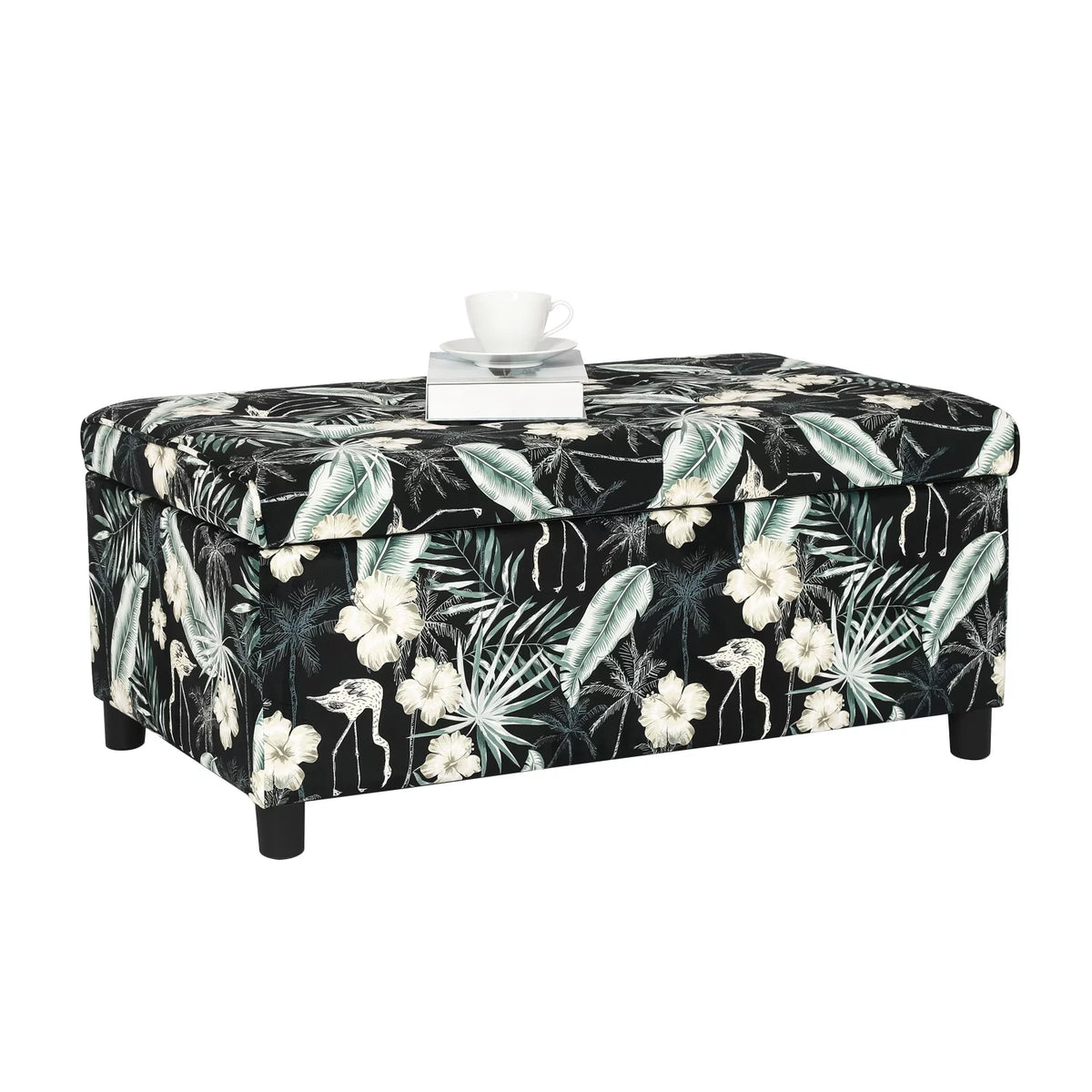 Black & Green Fabric Storage Ottoman Bench S68027