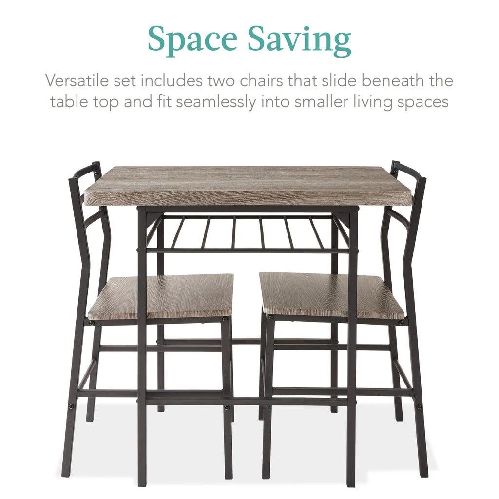 3-Piece Dining Set with Steel Frame and Storage Rack M9350