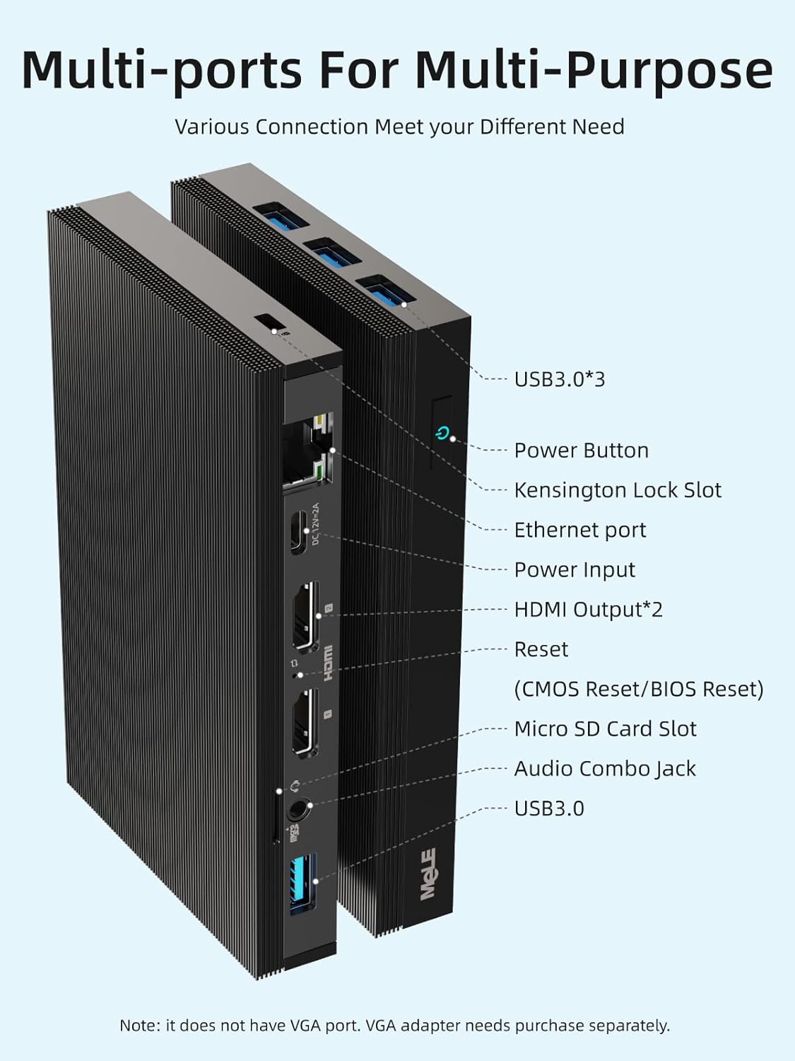 Fanless Mini PC 8G 256GB 4K Dual HDMI Gigabit Ethernet C6045