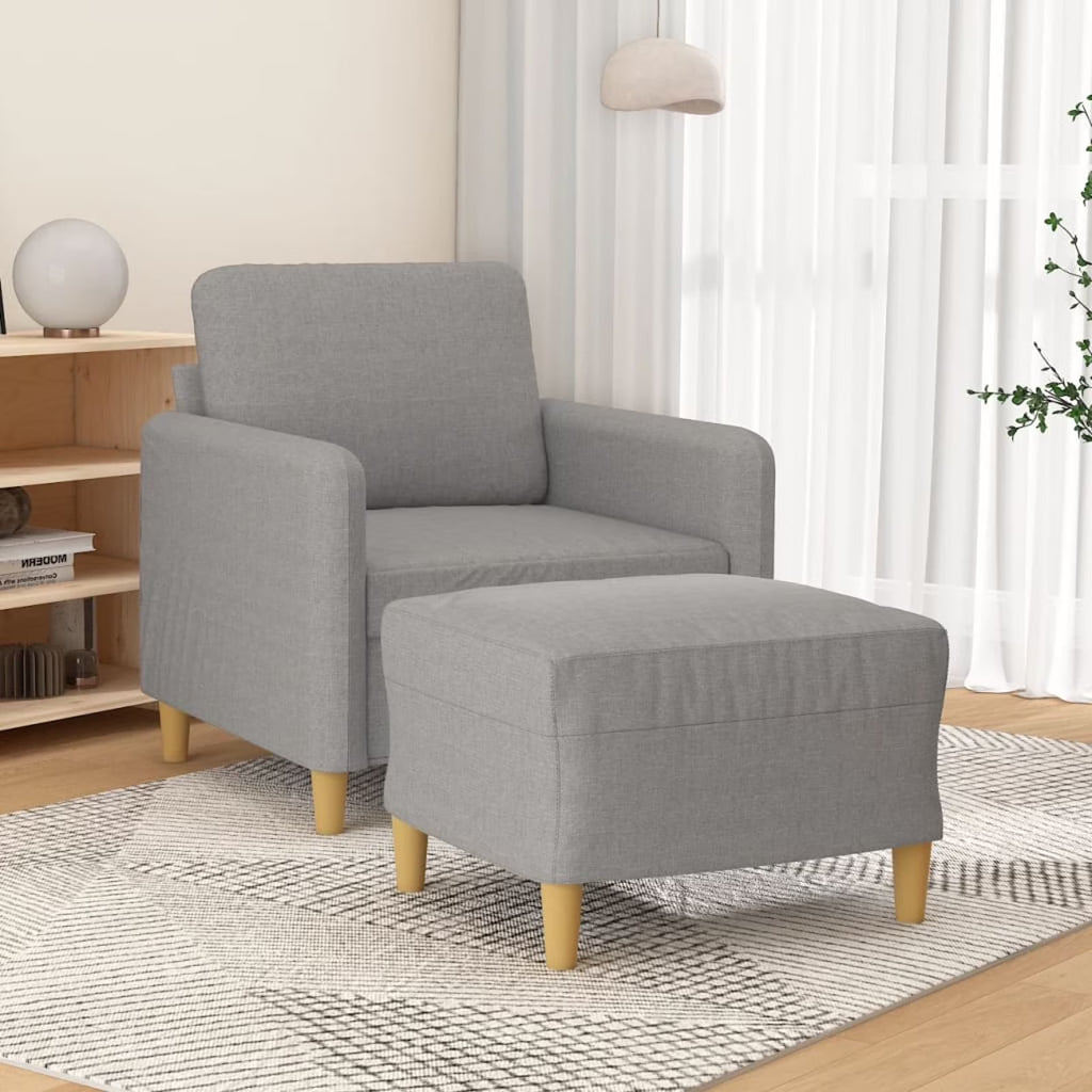 Light Gray Fabric Sofa Chair with Footstool D764743