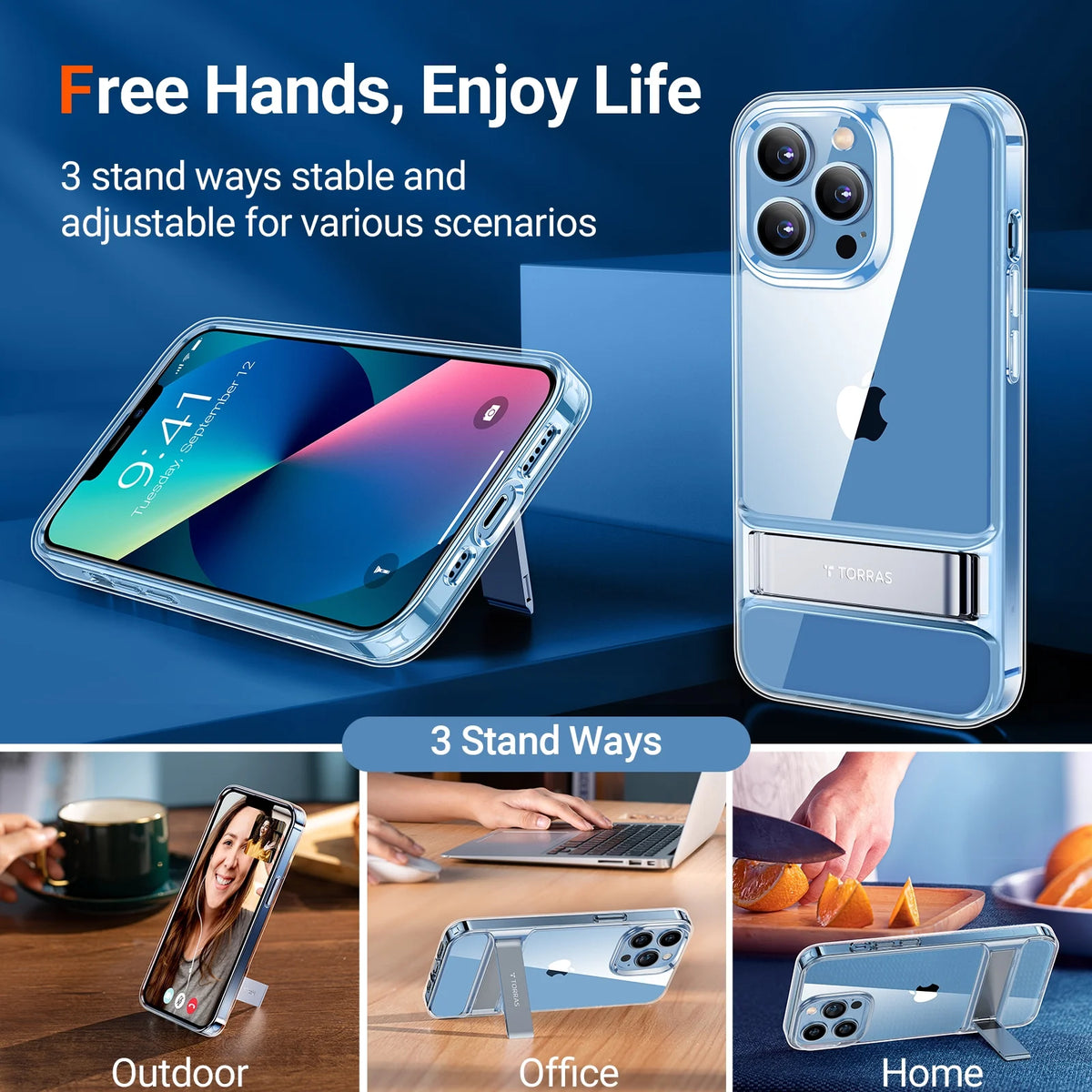 Clear 3-Way Stand Shockproof iPhone 13 Case A9781