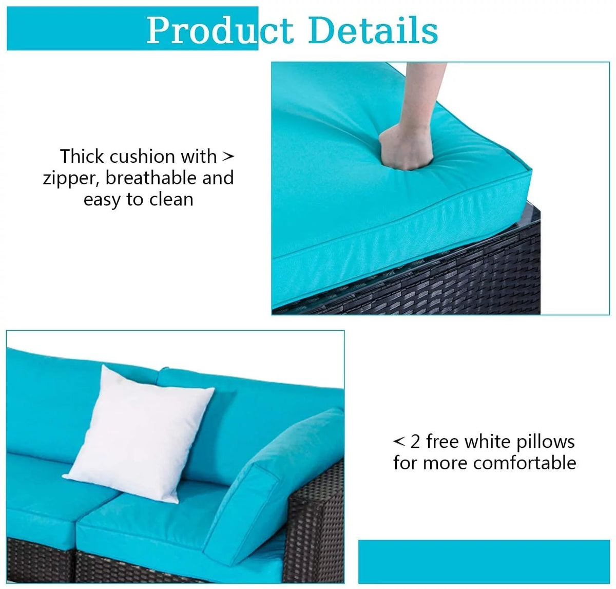 7 Pc Wicker Rattan Patio Furniture Set with Cushions T3112
