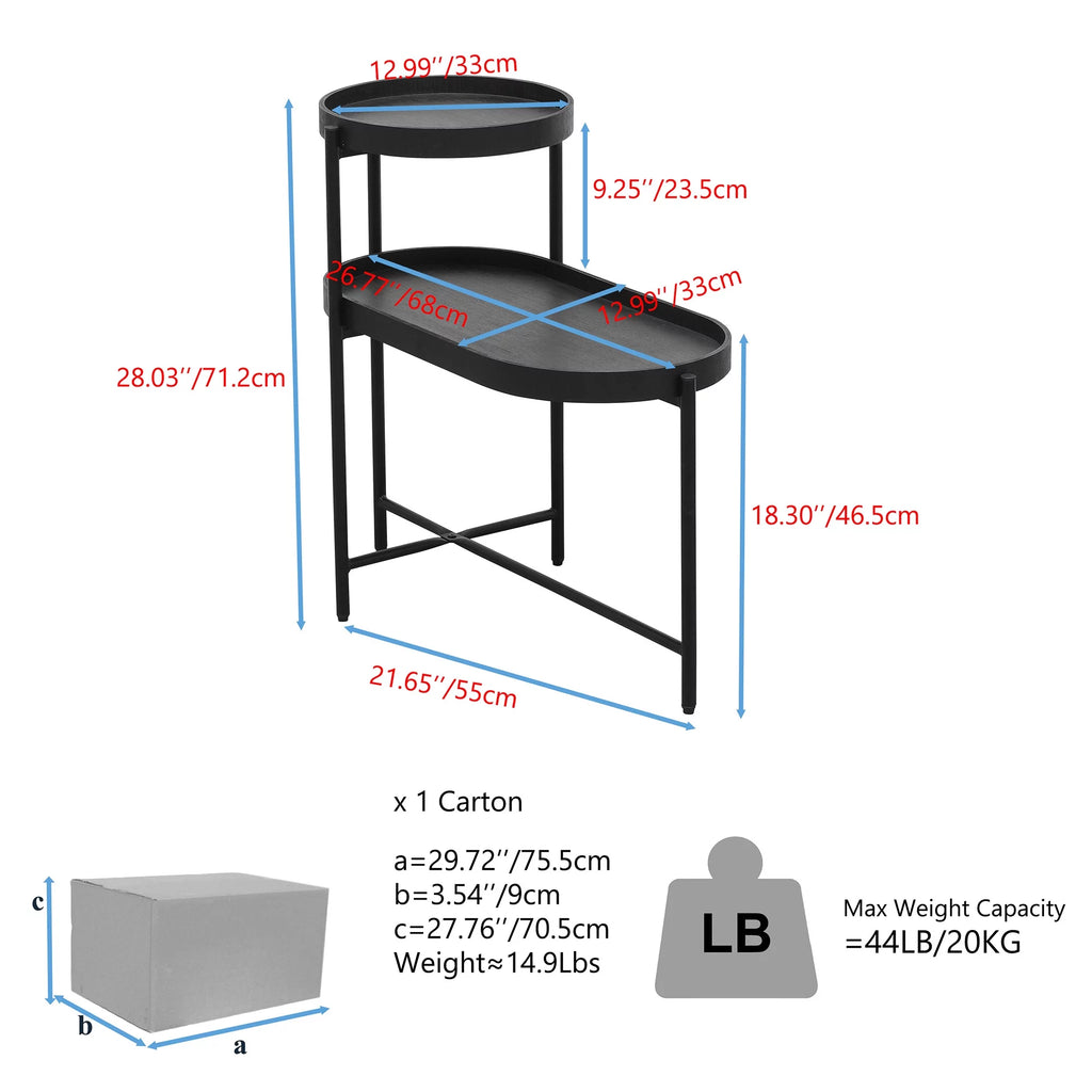 2-Tier Wooden Top Side Table Black Metal Frame G588