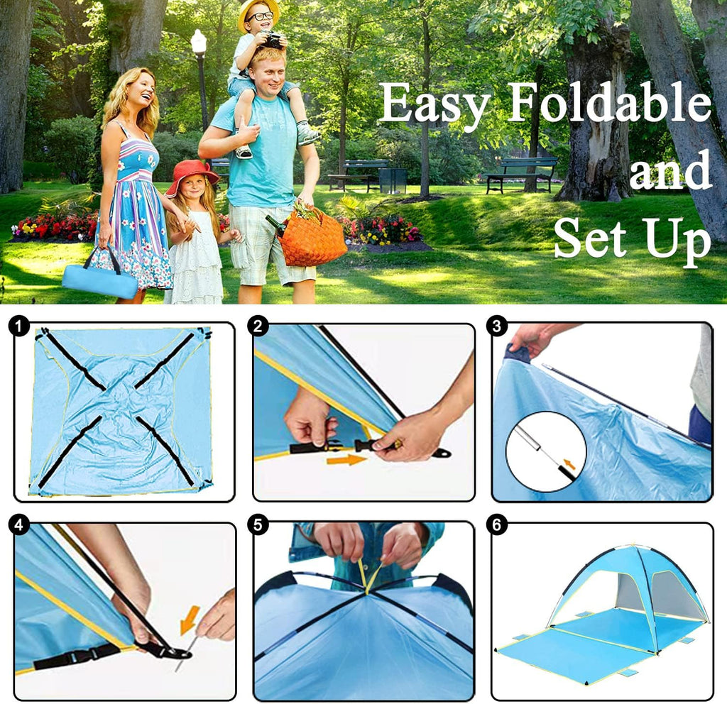 Beach Tent Canopy Sun Shelter UPF 50+ UV Protection, Portable Beach Shade Fit 3-4 Person, Lightweight, Breathable, Collapsible R637