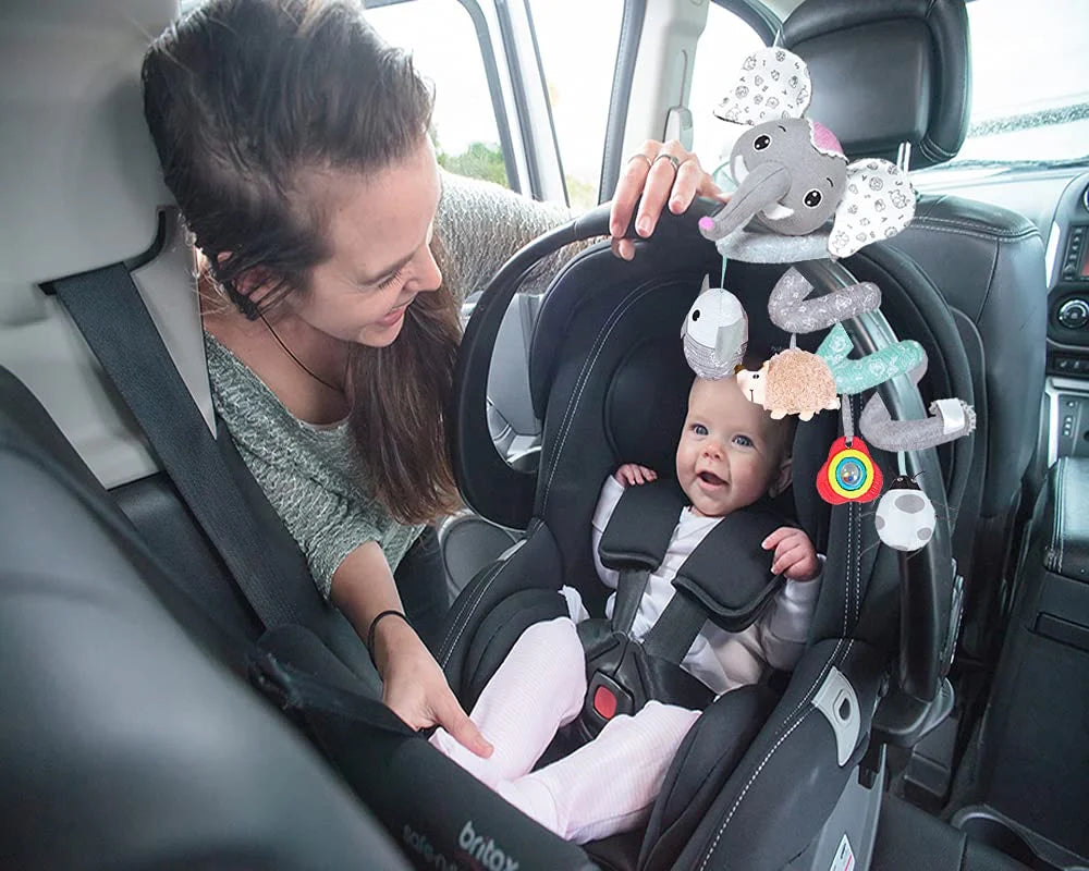 Gray Elephant Baby Car Seat Toys with Musical Owl Rattles Hedgehog Beep Ladybird Squeaker N88096