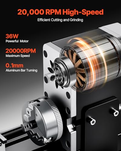 Mini Metal Lathe Machine, 2.76 x 5.12 in, 36W Power, 20,000 RPM Speed, with 3-jaw Chuck, Aluminum Alloy Handwheel J26840
