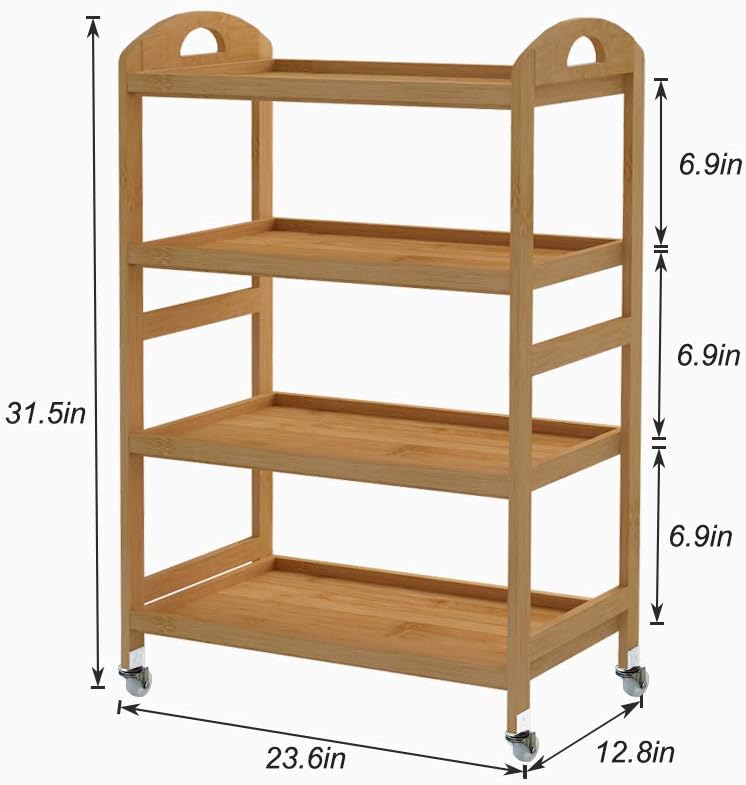 4-Tier Bamboo Storage Utility Cart with Wheels Y63063