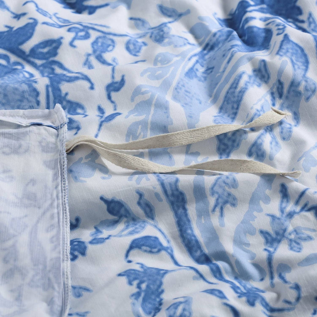 Queen Blue Cotton Percale Printed Duvet Cover Set E44519