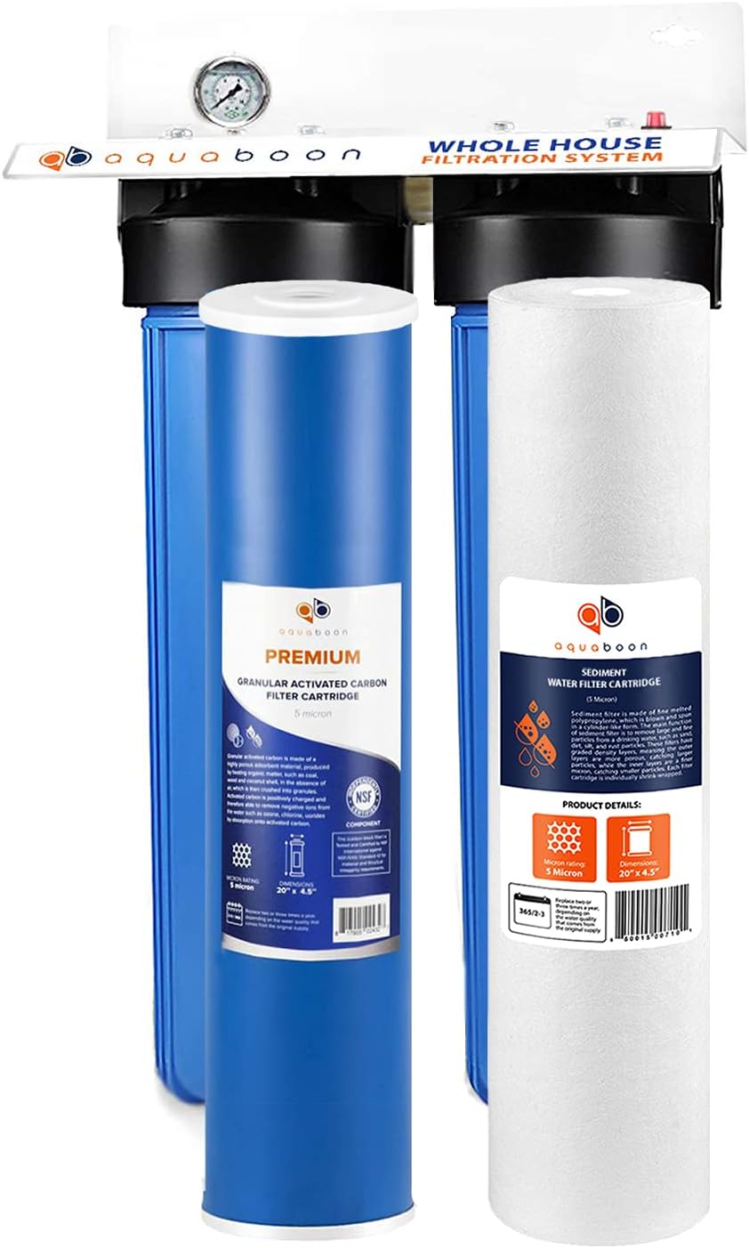 2-Stage 20 Whole House Filtration System with Housing Bracket, Pressure Gauges, GAC Filter, Sediment Filter Cartridges O27702