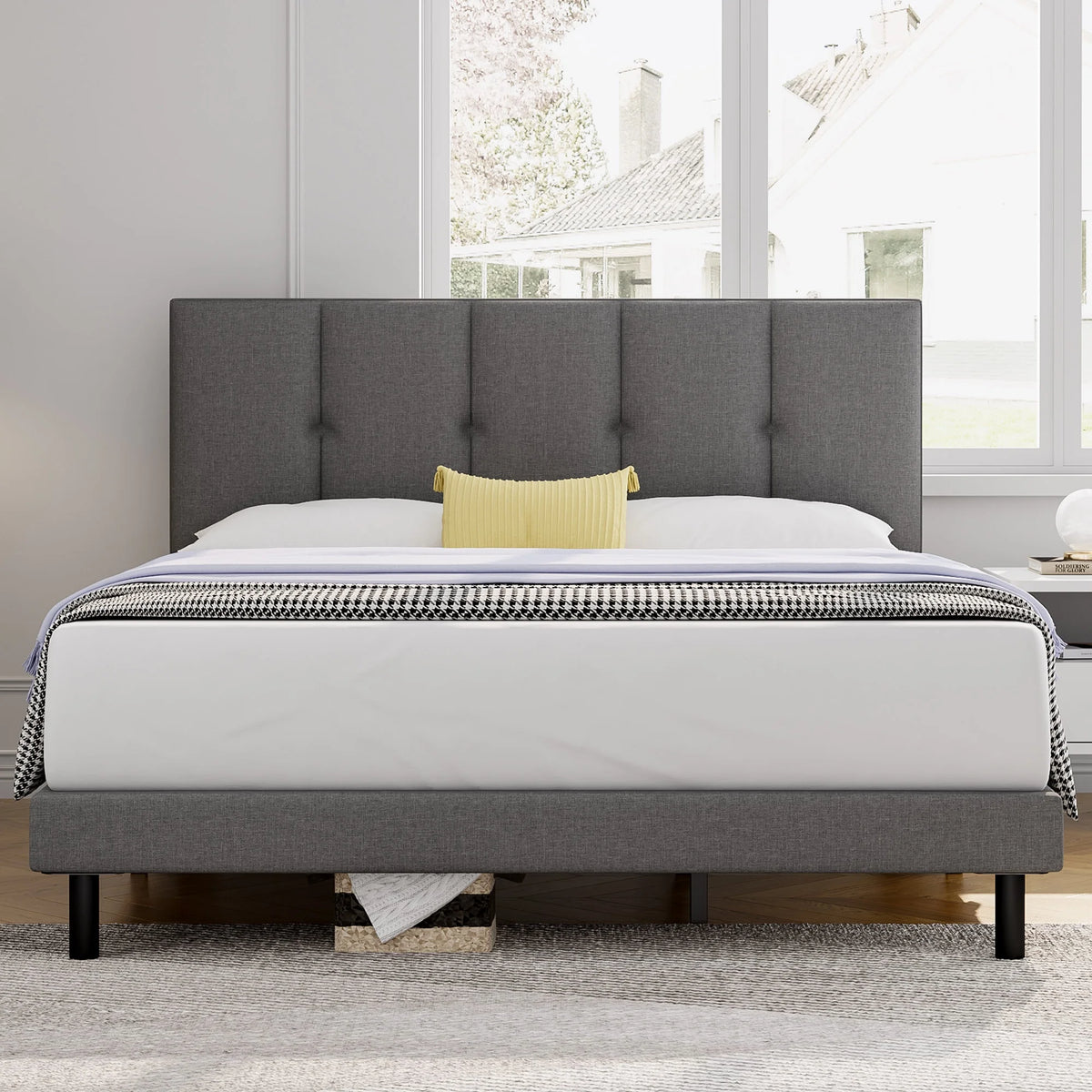 Queen Size Fabric Upholstered Platform Bed Frame X4796