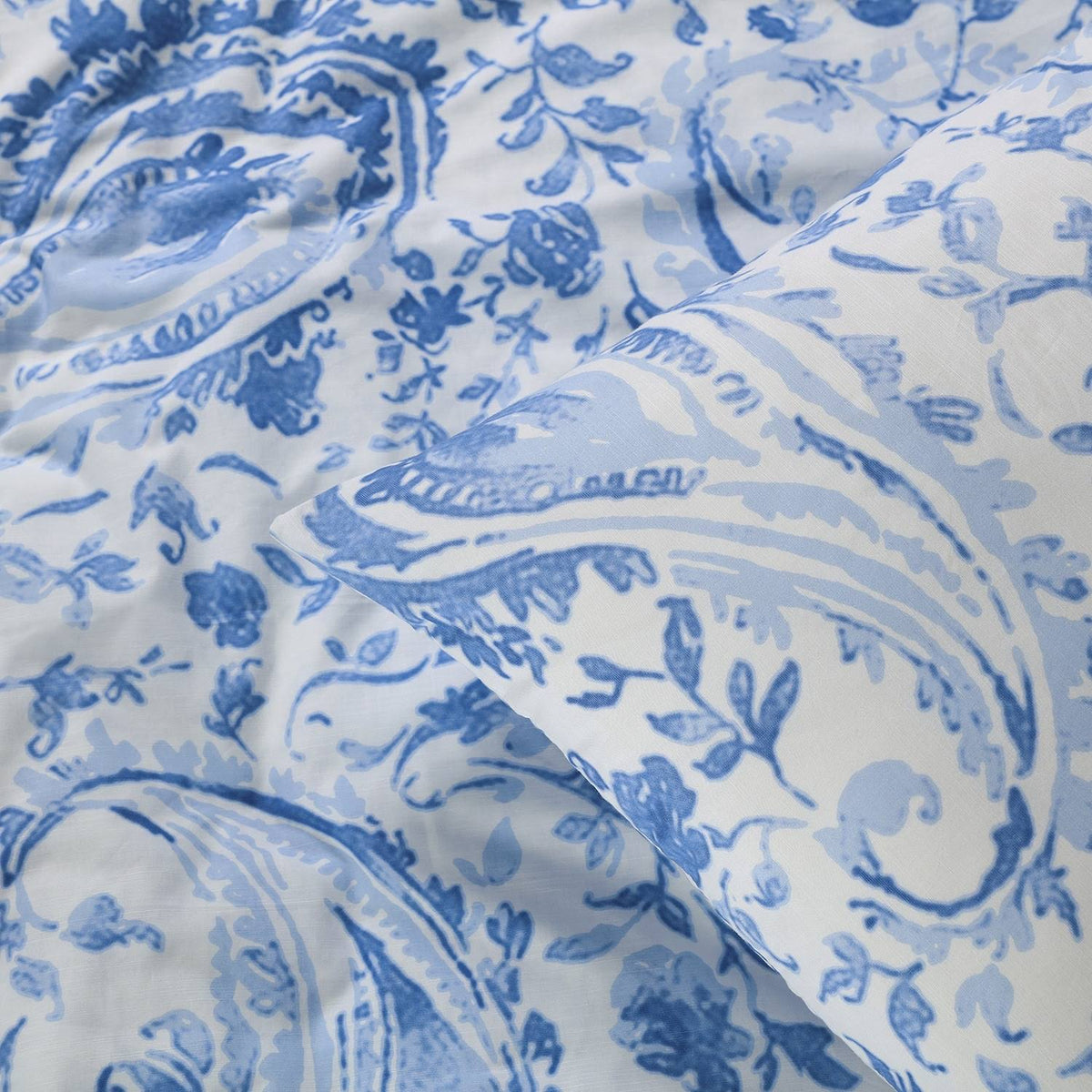 Queen Blue Cotton Percale Printed Duvet Cover Set E44519